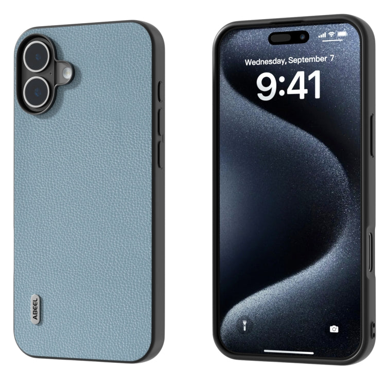 For iPhone 16 ABEEL Black Edge Genuine Leather Mino Phone Case(Blue) - iPhone 16 Cases by PMC TechLife | Online Shopping South Africa | PMC TechLife | Buy Now Pay Later Mobicred