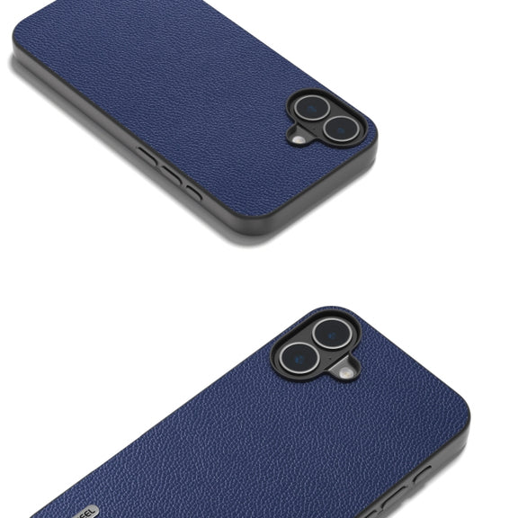 For iPhone 16 Plus ABEEL Black Edge Genuine Leather Mino Phone Case(Royal Blue)