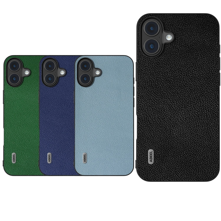 For iPhone 16 Plus ABEEL Black Edge Genuine Leather Mino Phone Case(Royal Blue)