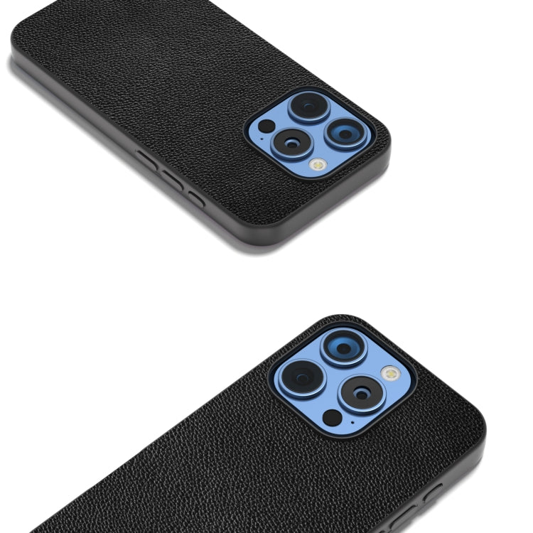 For iPhone 16 Pro ABEEL Black Edge Genuine Leather Mino Phone Case(Black)