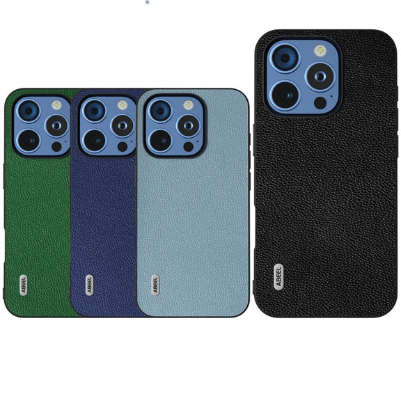 For iPhone 16 Pro ABEEL Black Edge Genuine Leather Mino Phone Case(Black)
