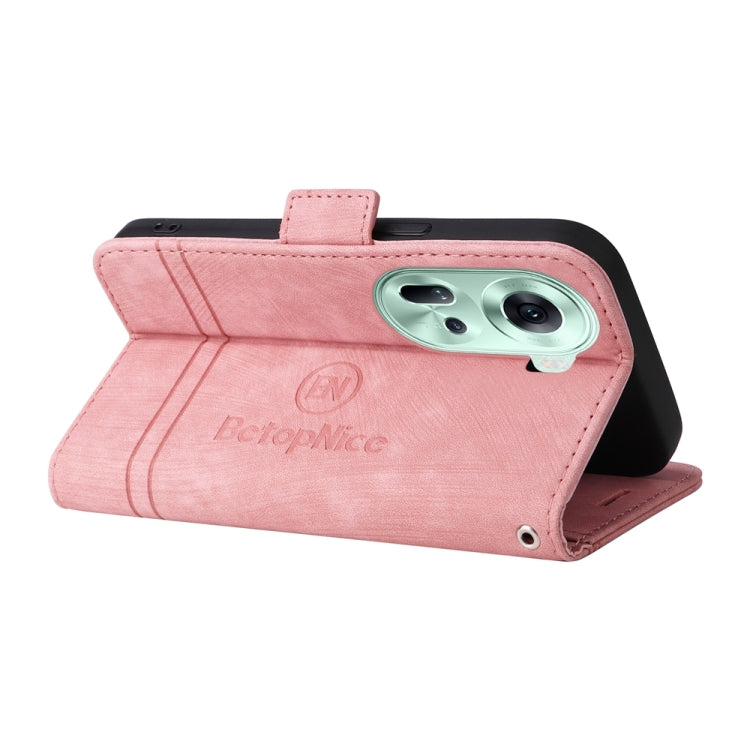 For OPPO Reno11 5G Global BETOPNICE Dual-side Buckle Leather Phone Case(Pink)