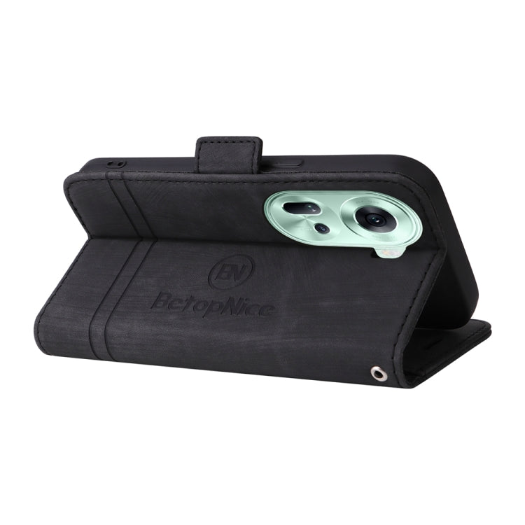 For OPPO Reno11 5G Global BETOPNICE Dual-side Buckle Leather Phone Case(Black) - OPPO Cases by BETOPNICE | Online Shopping South Africa | PMC Jewellery | Buy Now Pay Later Mobicred