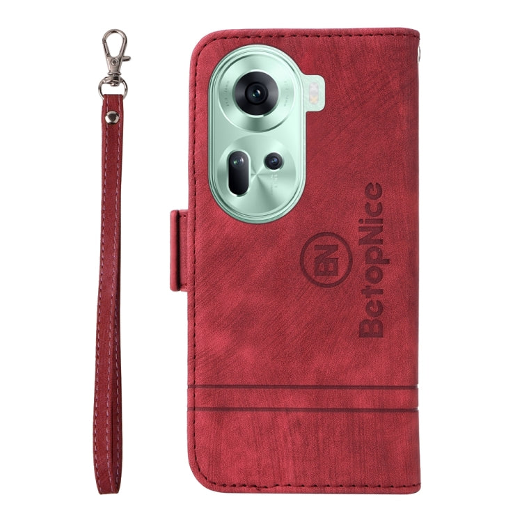 For OPPO Reno11 5G Global BETOPNICE Dual-side Buckle Leather Phone Case(Red)