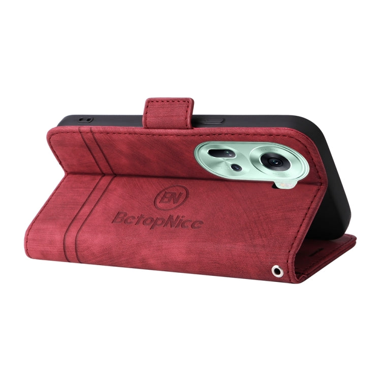For OPPO Reno11 5G Global BETOPNICE Dual-side Buckle Leather Phone Case(Red)