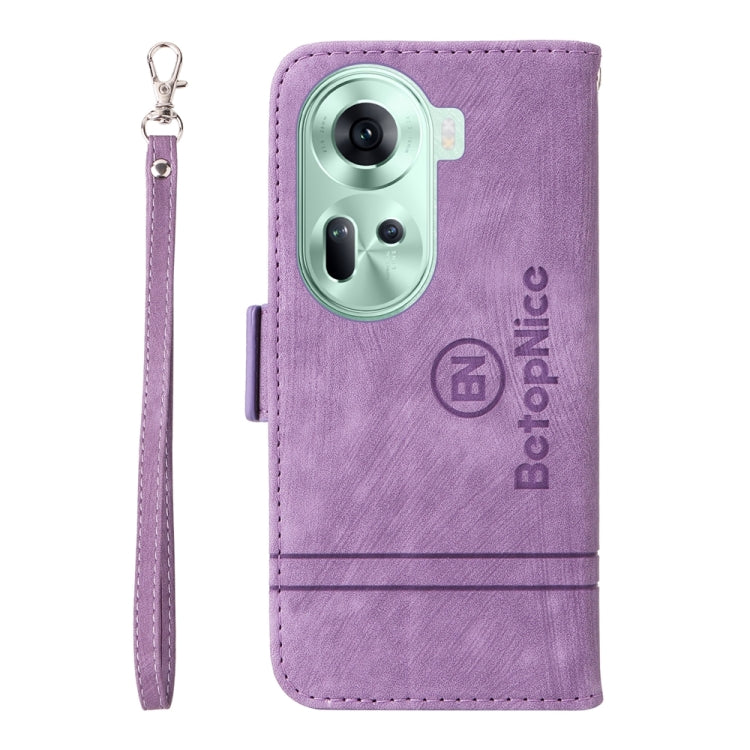 For OPPO Reno11 5G Global BETOPNICE Dual-side Buckle Leather Phone Case(Purple)