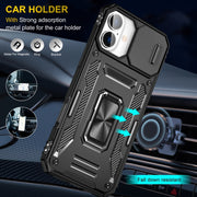 For iPhone 16 Plus Armor PC + TPU Camera Shield Phone Case(Black)