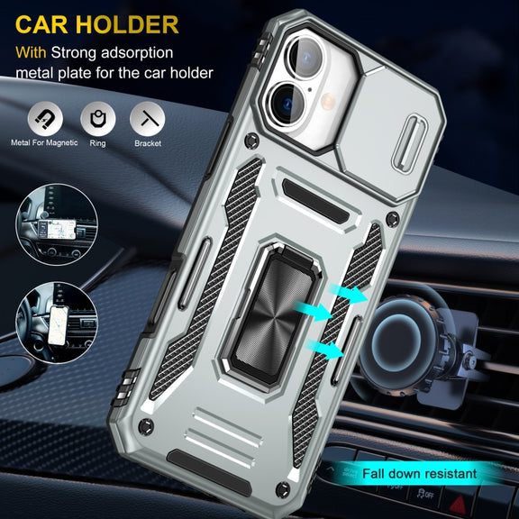 For iPhone 16 Plus Armor PC + TPU Camera Shield Phone Case(Grey)