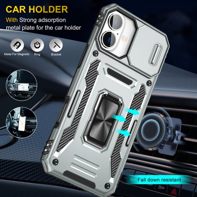 For iPhone 16 Plus Armor PC + TPU Camera Shield Phone Case(Grey)