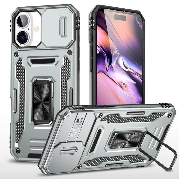For iPhone 16 Armor PC + TPU Camera Shield Phone Case(Grey) - iPhone 16 Cases by PMC TechLife | Online Shopping South Africa | PMC TechLife | Buy Now Pay Later Mobicred
