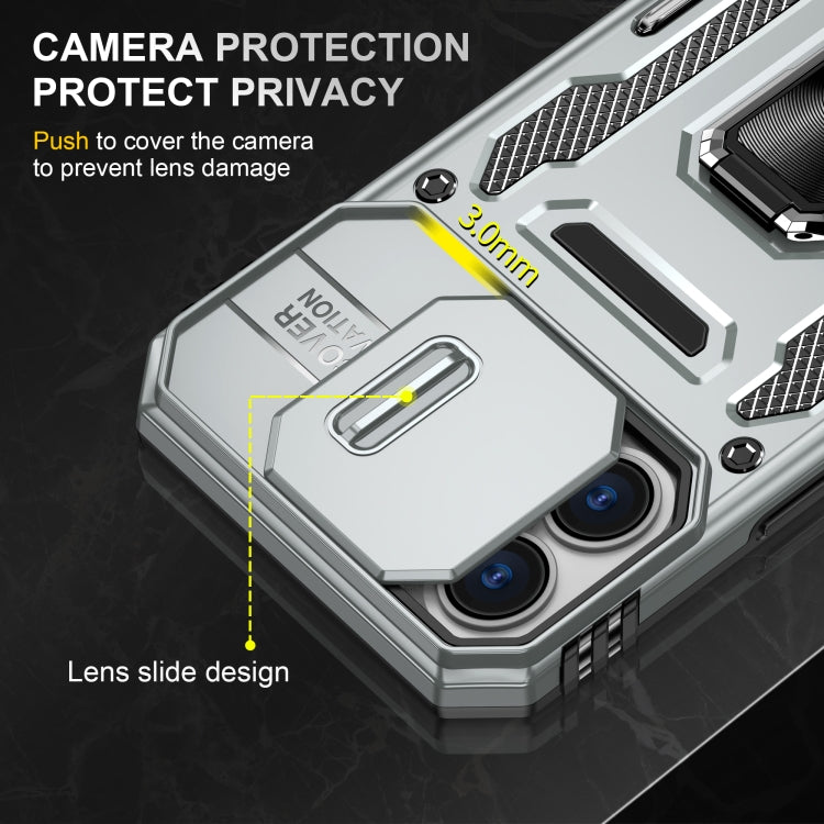 For iPhone 16 Armor PC + TPU Camera Shield Phone Case(Grey) - iPhone 16 Cases by PMC TechLife | Online Shopping South Africa | PMC TechLife | Buy Now Pay Later Mobicred