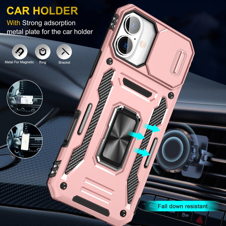 For iPhone 16 Armor PC + TPU Camera Shield Phone Case(Rose Gold) - iPhone 16 Cases by PMC TechLife | Online Shopping South Africa | PMC TechLife | Buy Now Pay Later Mobicred