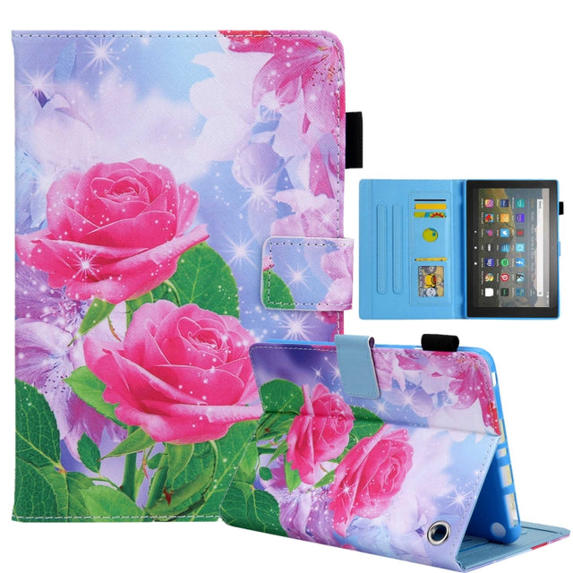 For Amazon Fire Max 11 2023 Colored Drawing Leather Smart Tablet Case(Red Rose) - Amazon by PMC TechLife | Online Shopping South Africa | PMC TechLife | Buy Now Pay Later Mobicred