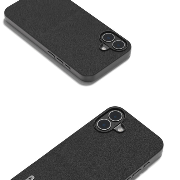 For iPhone 16 Plus ABEEL Genuine Leather Wave Black Edge Phone Case(Black)