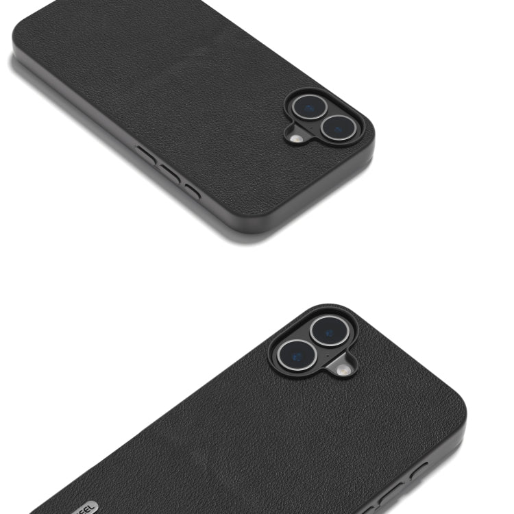 For iPhone 16 Plus ABEEL Genuine Leather Wave Black Edge Phone Case(Black)