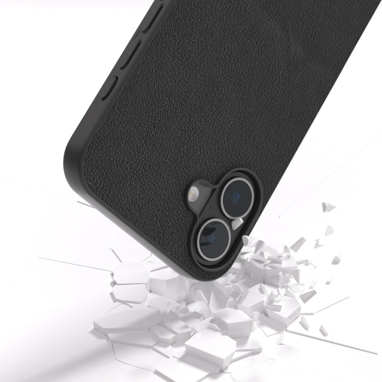 For iPhone 16 Plus ABEEL Genuine Leather Wave Black Edge Phone Case(Black) - free shipping - PMC TechLife - Order now!