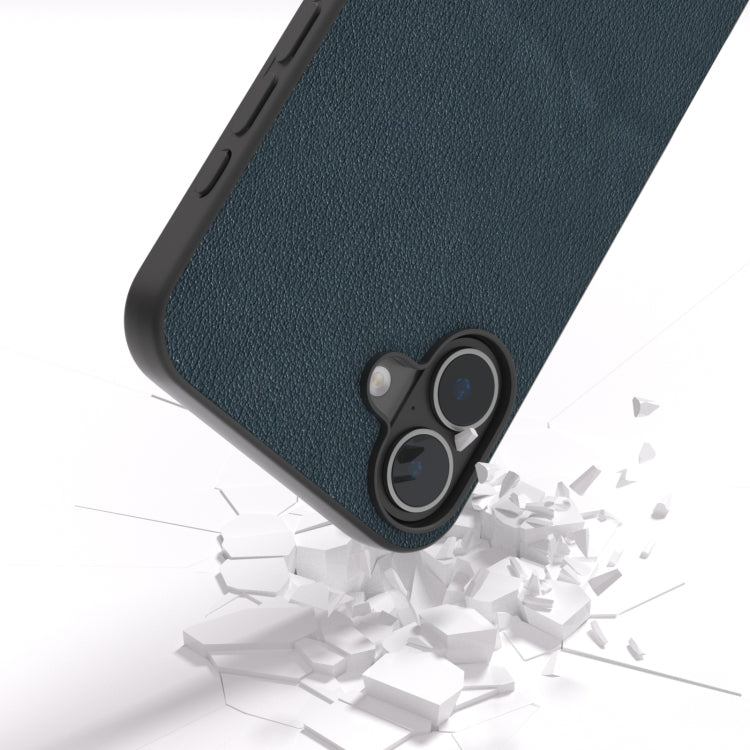For iPhone 16 Plus ABEEL Genuine Leather Wave Black Edge Phone Case(Green) - iPhone 16 Plus Cases by PMC TechLife | Online Shopping South Africa | PMC TechLife | Buy Now Pay Later Mobicred