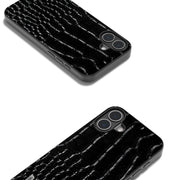 For iPhone 16 ABEEL Genuine Leather Crocodile Pattern Black Edge Phone Case(Black)