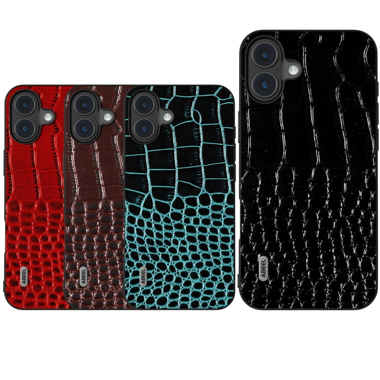 For iPhone 16 ABEEL Genuine Leather Crocodile Pattern Black Edge Phone Case(Black)