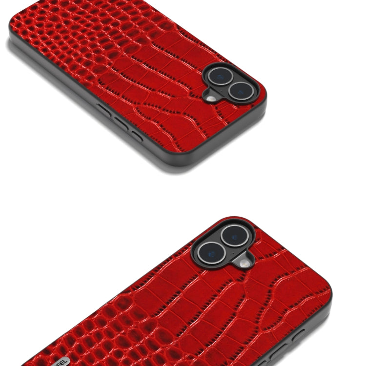 For iPhone 16 ABEEL Genuine Leather Crocodile Pattern Black Edge Phone Case(Red) - free shipping - PMC TechLife - Order now!
