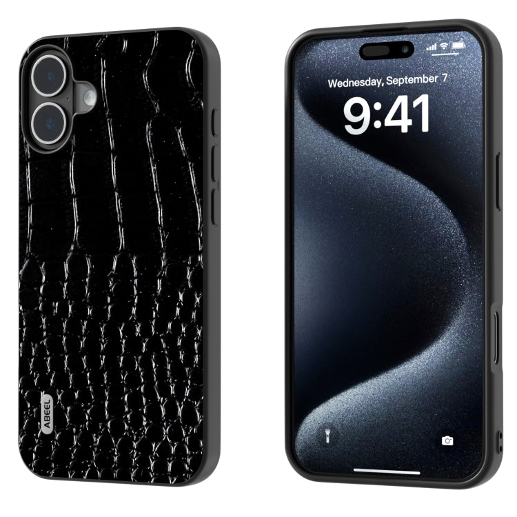 For iPhone 16 Plus ABEEL Genuine Leather Crocodile Pattern Black Edge Phone Case(Black) - iPhone 16 Plus Cases by PMC TechLife | Online Shopping South Africa | PMC TechLife | Buy Now Pay Later Mobicred