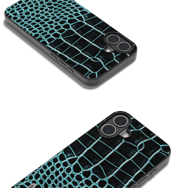 For iPhone 16 Plus ABEEL Genuine Leather Crocodile Pattern Black Edge Phone Case(Blue) - iPhone 16 Plus Cases by PMC TechLife | Online Shopping South Africa | PMC TechLife | Buy Now Pay Later Mobicred
