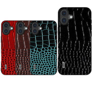 For iPhone 16 Plus ABEEL Genuine Leather Crocodile Pattern Black Edge Phone Case(Blue)