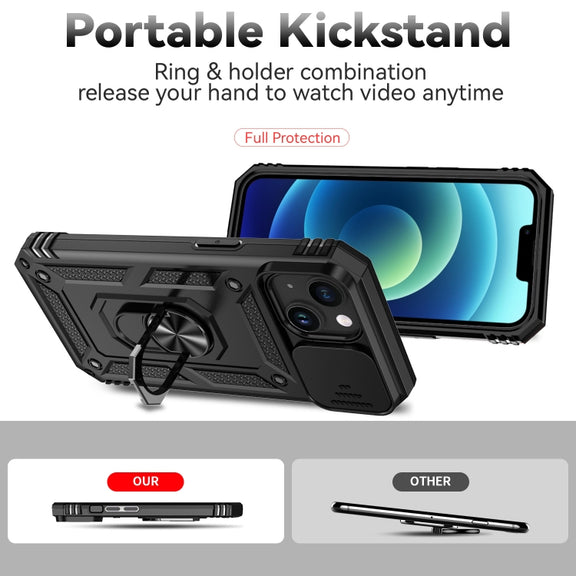 For iPhone 15 Sliding Camshield Holder Phone Case(Black)