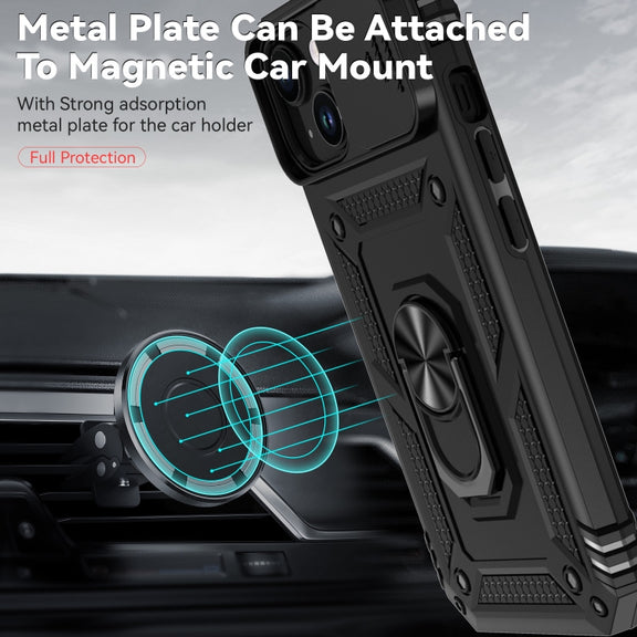 For iPhone 15 Sliding Camshield Holder Phone Case(Black)