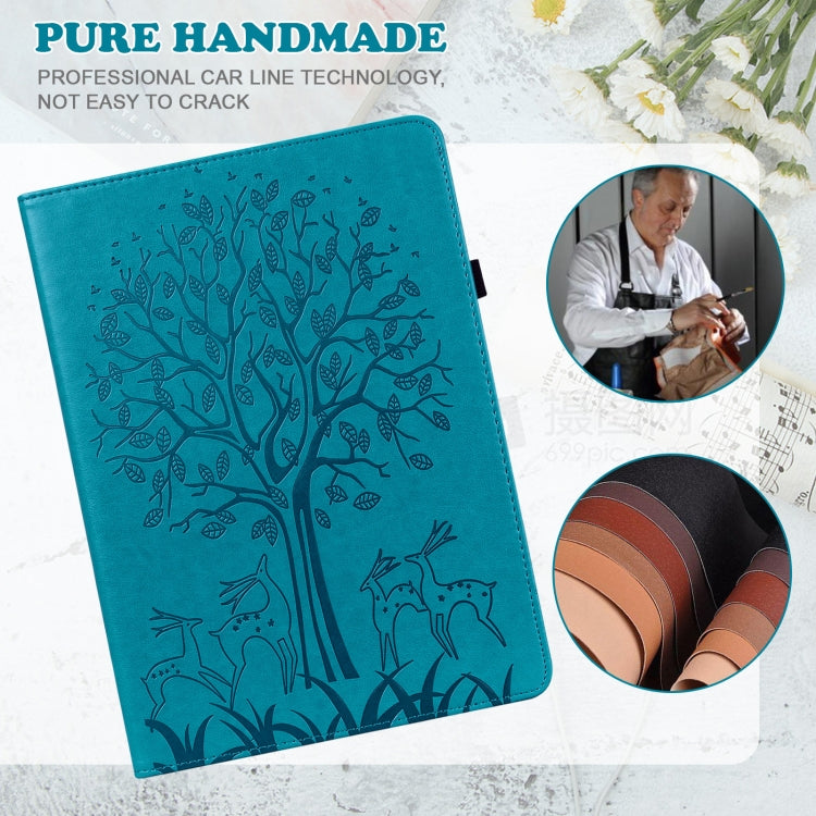 For Amazon Fire Max 11 Tree & Deer Embossed Leather Tablet Case(Blue)