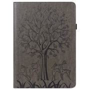 For Amazon Fire Max 11 Tree & Deer Embossed Leather Tablet Case(Grey)