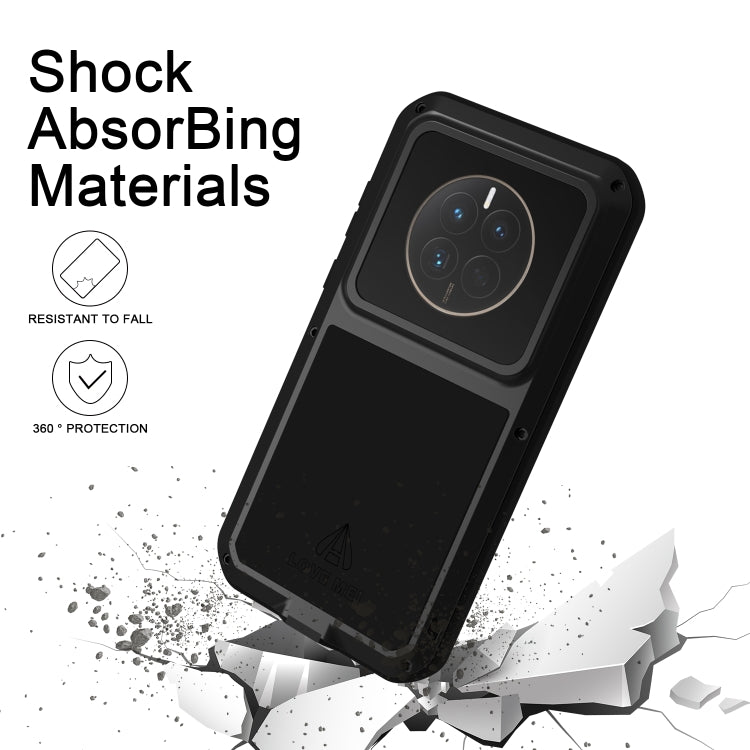 For Huawei Mate 50 LOVE MEI POWERFUL Metal Shockproof Life Water-resistant Dustproof Phone Case(Black)