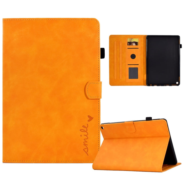 For Amazon Fire Max 11 2023 Embossed Smile Flip Smart Leather Tablet Case(Khaki) - Amazon by PMC TechLife | Online Shopping South Africa | PMC TechLife | Buy Now Pay Later Mobicred