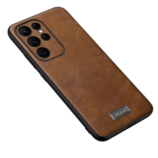 For Samsung Galaxy S23 Ultra 5G SULADA Shockproof TPU Hybrid Handmade Leather Phone Case(Brown)