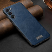 For Samsung Galaxy S25 5G SULADA Shockproof TPU Hybrid Handmade Leather Phone Case(Blue)