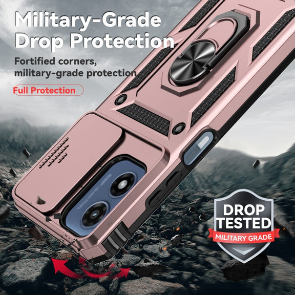 For Motorola Moto G Play 5G 2024 Sliding Camshield Holder Phone Case(Rose Gold)