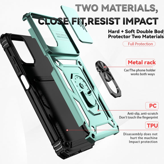 For Motorola Moto G Play 5G 2024 Sliding Camshield Holder Phone Case(Dark Green)