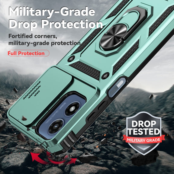 For Motorola Moto G Play 5G 2024 Sliding Camshield Holder Phone Case(Dark Green)
