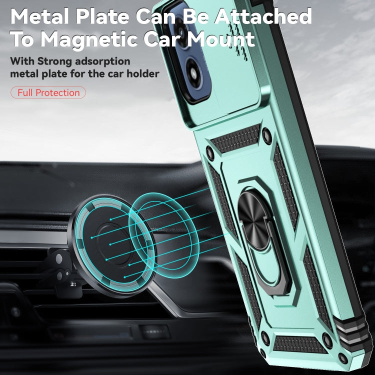 For Motorola Moto G Play 5G 2024 Sliding Camshield Holder Phone Case(Dark Green)