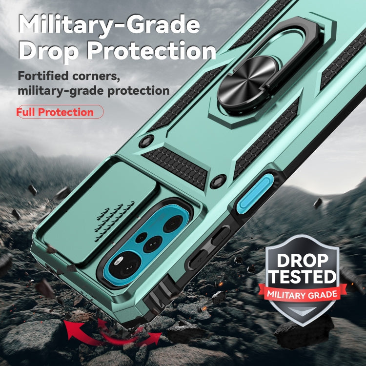 For Motorola Moto G22 5G / Moto G Play 2024 Sliding Camshield Holder Phone Case(Dark Green)