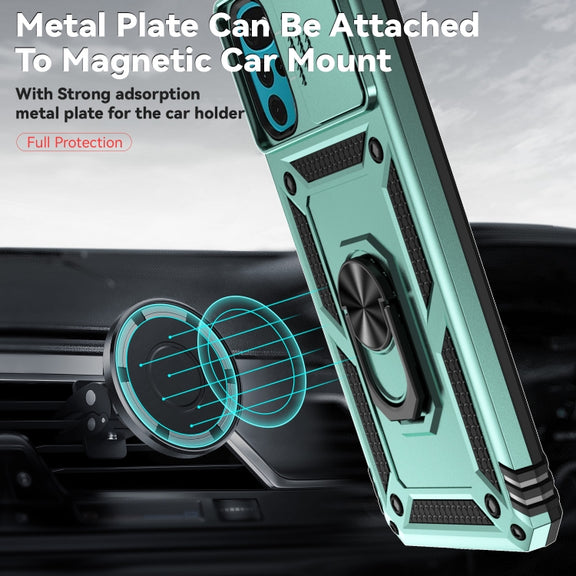 For Motorola Moto G22 5G / Moto G Play 2024 Sliding Camshield Holder Phone Case(Dark Green)