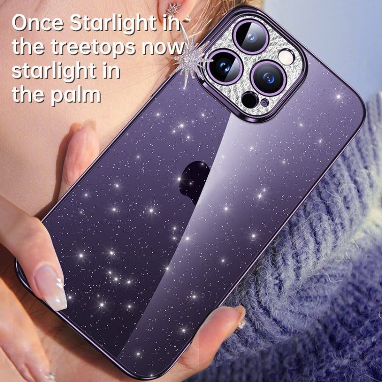 For iPhone 15 Pro Max SULADA Electroplated Transparent Glittery TPU Phone Case(Black)