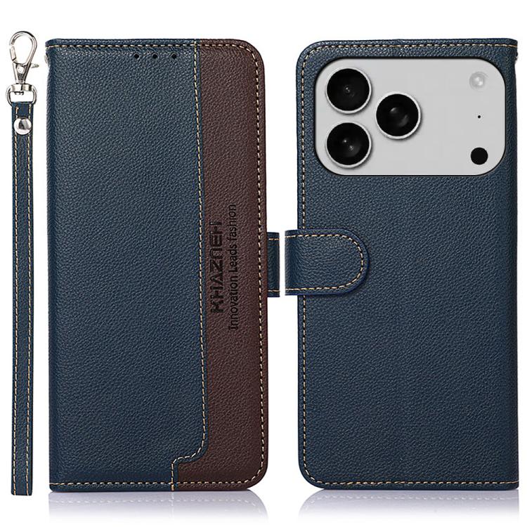 For iPhone 17 Pro KHAZNEH Litchi Texture Leather RFID Phone Case(Blue) - free shipping - PMc TechLife - Order now!