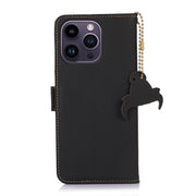 For iPhone 16 Pro Max Genuine Leather Magnetic RFID Leather Phone Case(Black)