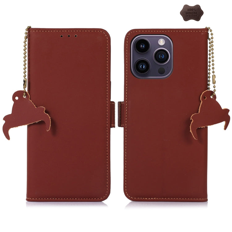 For iPhone 16 Pro Max Genuine Leather Magnetic RFID Leather Phone Case(Coffee) - iPhone 16 Pro Max Cases by PMC TechLife | Online Shopping South Africa | PMC TechLife | Buy Now Pay Later Mobicred