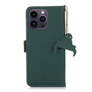 For iPhone 16 Pro Genuine Leather Magnetic RFID Leather Phone Case(Green)