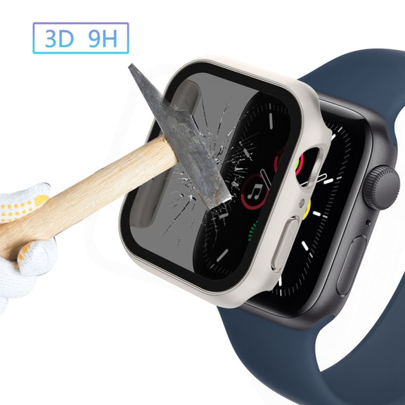 For Apple Watch Ultra 49mm Frosted PC + Anti-spy Tempered Film Integrated Watch Protective Case(Starlight Silver)