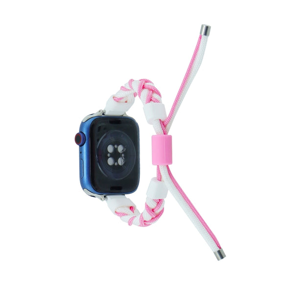 Silicone Bean Braided Cord Nylon Watch Band For Apple Watch Ultra 49mm(White Pink)