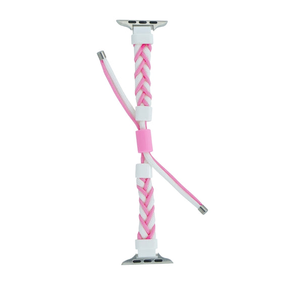 Silicone Bean Braided Cord Nylon Watch Band For Apple Watch Ultra 49mm(White Pink)