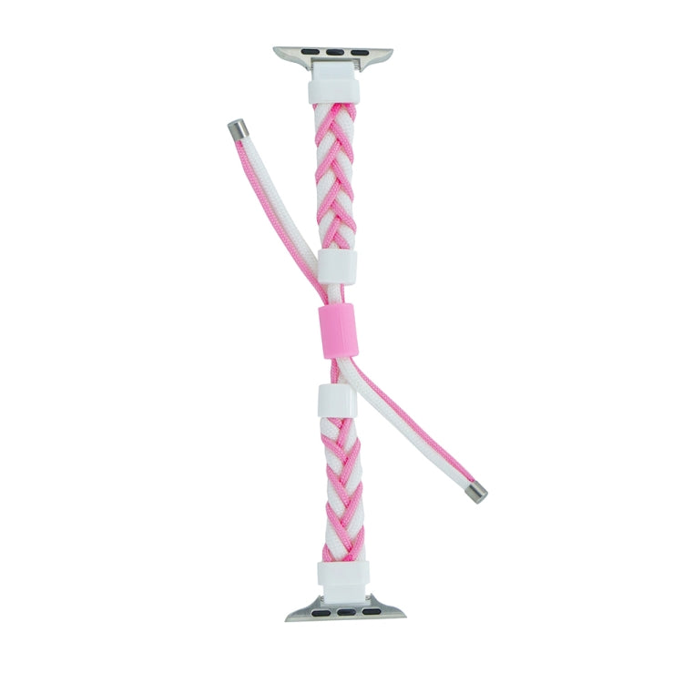 Silicone Bean Braided Cord Nylon Watch Band For Apple Watch Ultra 49mm(White Pink)